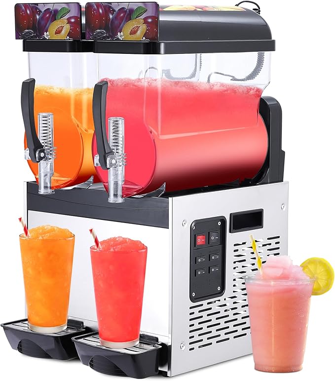 Black 15 L*2 700W Commercial Slushy Machine - Self-Cleaning Stainless Steel Frozen Drink Margarita Ice Cream Maker for Snow Melts, Cocktails - Ideal for Homes, Coffee Shops,and Restaurants