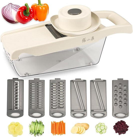 ZHANG XIAO QUAN 6-in-1 Safe Mandoline Slicer for Kitchen, Cheese Grater Vegetable Spiralizer and Veggie Slicer for Cooking & Meal Prep Food Chopper, White