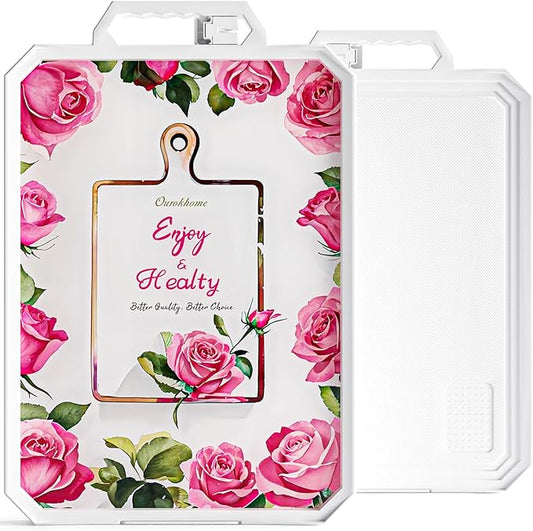 Ourokhome Cutting Board for Kitchen, Tempered Glass Cutting Board Double Sided Food Grade for Chopping Meat, Vegetables, Fruits, Cheese, Knife Friendly with Handles and Knife Sharpener, Red
