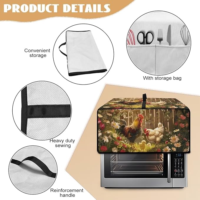 Doojoayie Kitchen Toaster Dust Cover Compatible with 8 Slice Toaster Dust Protection Cover Rooster Print Kitchen Decoration Small Appliance Protector
