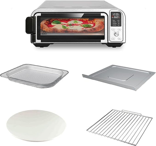 Kitchen Elite 8 in 1 Digital Toaster Oven Air Fryer Combo with Touch Panel and 12 Inch Pizza Capacity, Stainless Steel, Silver