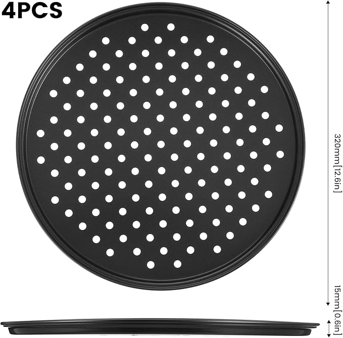 Tolare 4 Pack 12 Inch Round Pizza Pan with Holes, Pizza Tray for Oven Carbon Steel Non-Stick Platter Bakeware, Baking Pans, for Home Restaurant Kitchen Baking(Black)
