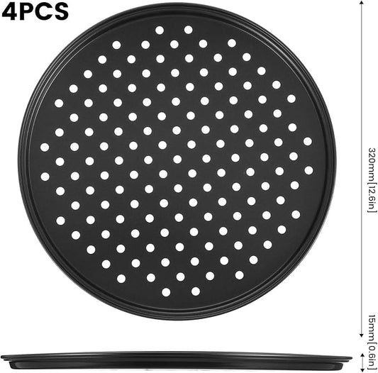 Tolare 4 Pack 12 Inch Round Pizza Pan with Holes, Pizza Tray for Oven Carbon Steel Non-Stick Platter Bakeware, Baking Pans, for Home Restaurant Kitchen Baking(Black)