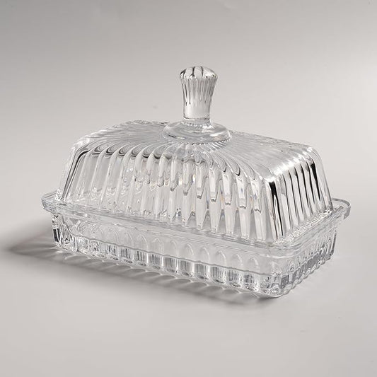 Clear Glass Butter Dish with Lid, Covered Crystal Butter Stick Holder Tray, Glass Butter Storage Container for Fridge Countertop
