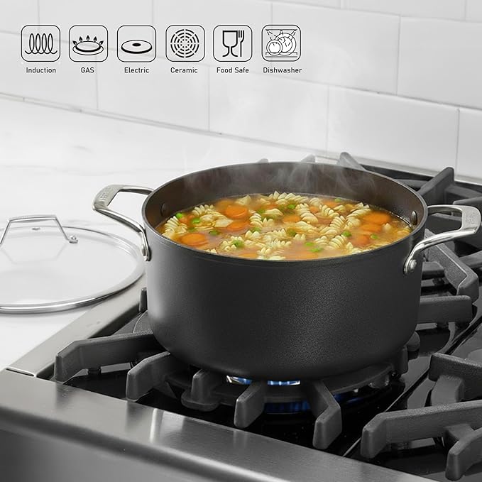 TECHEF - Onyx Collection - 5-quart Soup Pot with Glass Lid, coated with New Teflon Platinum Non-Stick Coating (PFOA Free) (5-quart)