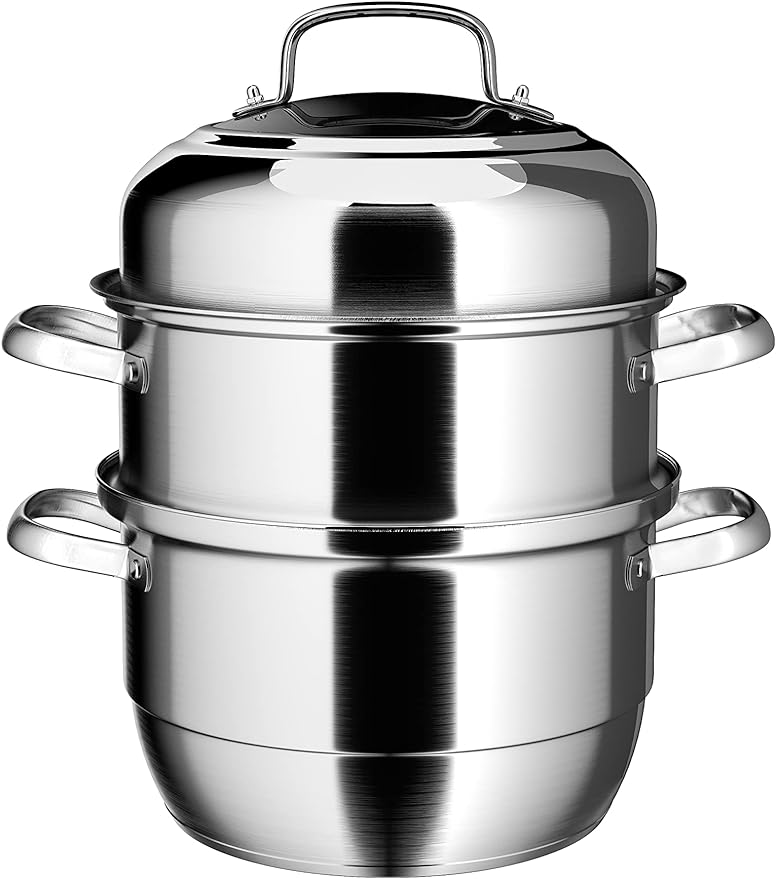 VENTION 3 tier Steamer Pot Stainless Steel Large 32cm, Induction Steamer for Cooking, 12.7 Inch Steam Pot for Dumpling