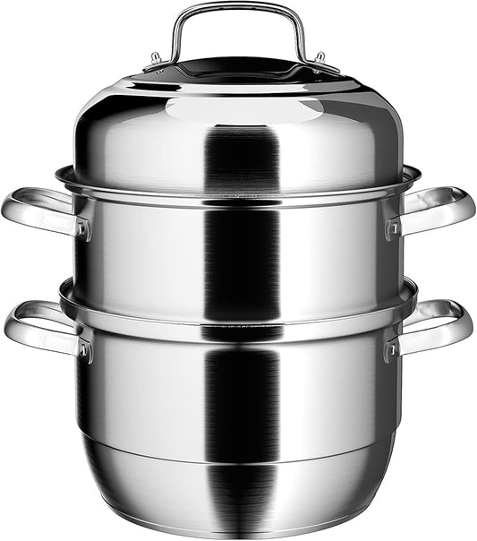 VENTION 3 tier Steamer Pot Stainless Steel 28cm, Induction Steamer for Cooking, 11 Inch Steam Pot for Dumpling