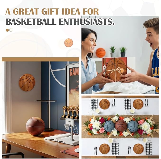 Ziliny Basketball Cheese Board Gift Set Party Favor Prizes Charcuterie Wood Board with Knives and Box Father Day Gift for Dad Grandpa Party Tournament Game(7.9"x 7.9", Acacia Color)