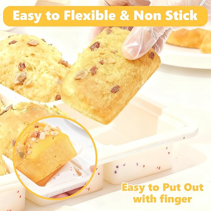 3PCS Silicone Mini Loaf Pans with Metal Reinforced Frame and Gloves, 8 Cavity Non Stick Small Bread Pan, Small Bread Pans for Baking, Tiny Meatloaf Pan for Brownie Pan-Cream Dishwasher Safe BPA Free