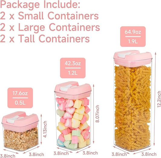 U-QE Airtight Food Storage Containers -6 Piece BPA Free Clear Plastic Airtight Containers with Easy Lock Lids for Kitchen Pantry Organization and Storage - Sugar, Flour, Cereal, Labels & Marker