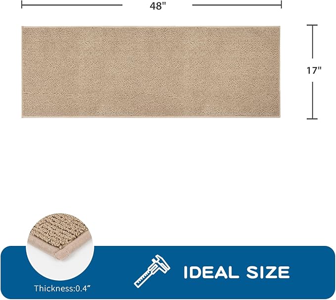 PURRUGS Machine Washable Kitchen Rug 17" x 48", Non-Slip/Skid Kitchen Runner Rugs & Floor Mats, Super Absorbent Soft Area Rugs for Sink, Kitchen & Laundry, Rolled Packaging, Beige