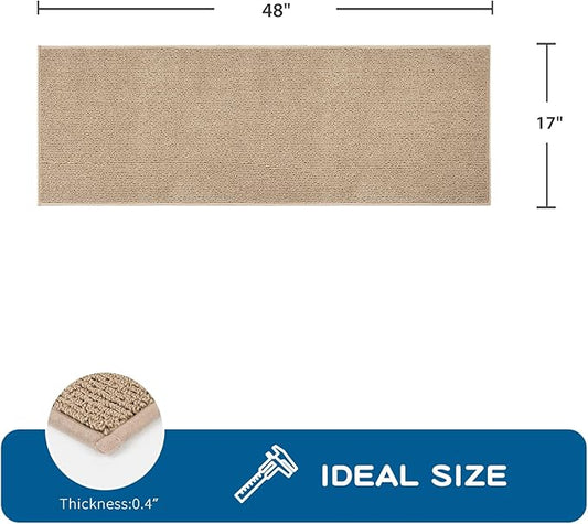 PURRUGS Machine Washable Kitchen Rug 17" x 48", Non-Slip/Skid Kitchen Runner Rugs & Floor Mats, Super Absorbent Soft Area Rugs for Sink, Kitchen & Laundry, Rolled Packaging, Beige