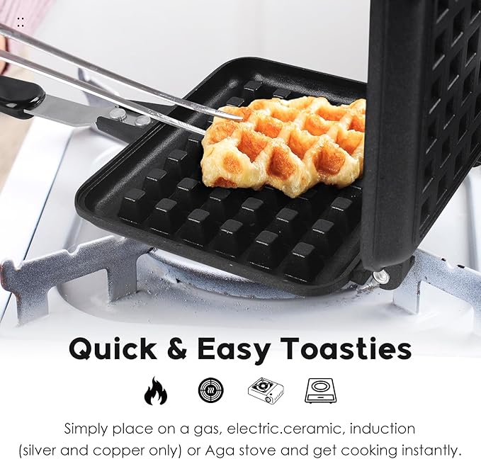 Sandwich Maker, Non-Stick Grilled Panini Maker Pan with Plates, Stovetop Toasted Sandwich Maker Aluminum Flip Frying Pan for Home Kitchen Breakfast Outdoors Camping
