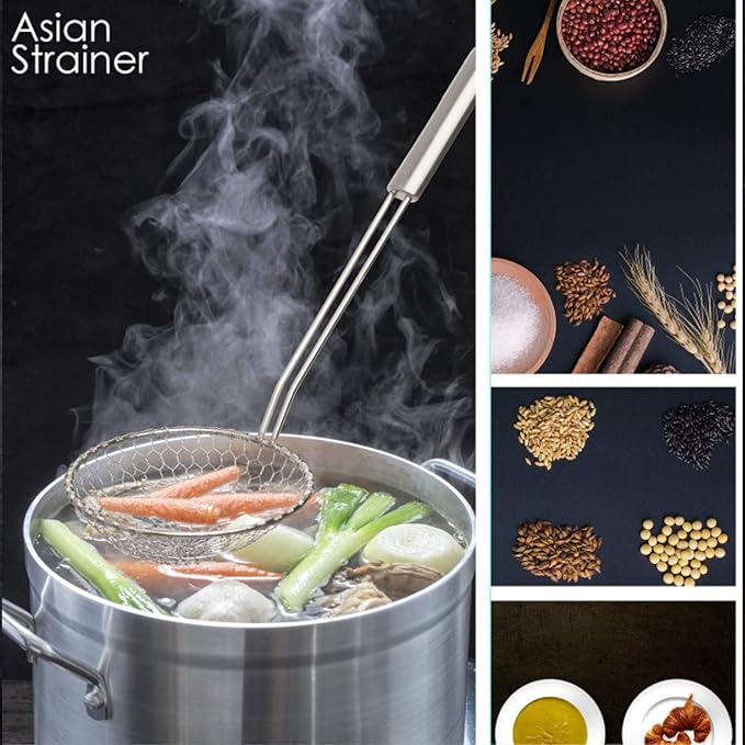 Best Utensils Asian Kitchen Stainless Steel Spider Strainer Professional Wire Skimmer with Spiral Mesh (5-Inch Strainer Basket)…