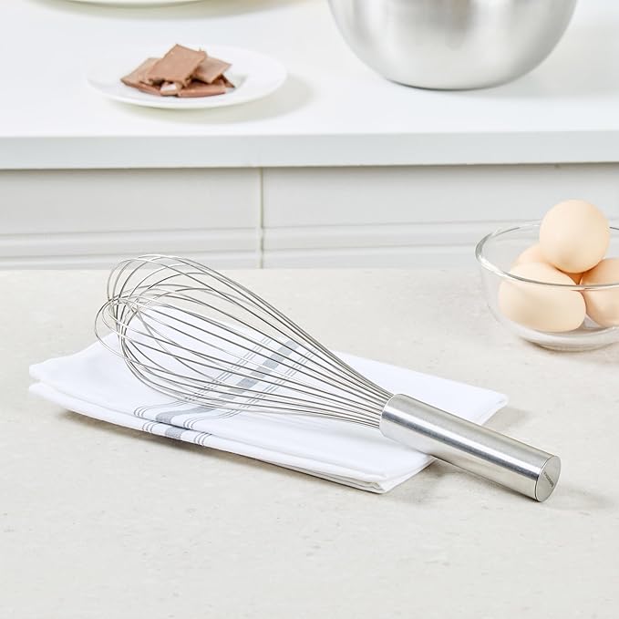 Restaurantware Met Lux 12 Inch x 2.5 Inch Baking Whisk, 1 With Ergonomic Handle Metal Whisk - Dishwasher-Safe, Corrosion-Resistant, Stainless Steel Whisk For Baking, For Whipping, Baking, Or Cooking