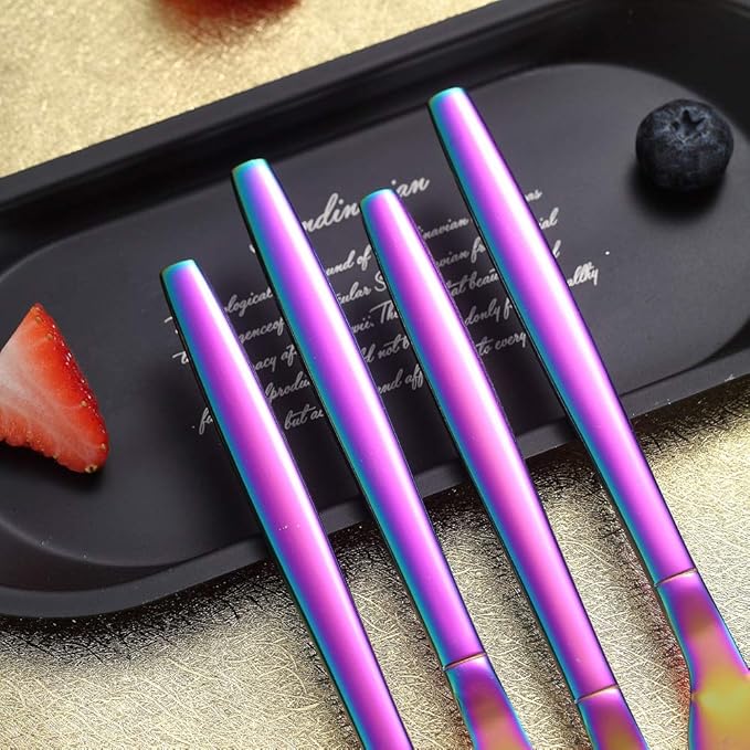 Rainbow Dinner Knives 4 Pieces, Homquen Sturdy 9" Stainless Steel Modern Design Knife, Colorful Titanium Plating Knifes Set With Round Edge Dishwasher Safe