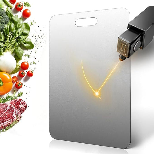 Katuchef Titanium Cutting Board 2026 New Upgrade Pure Titanium Cutting Boards for Kitchen Double Sided Cutting Boards Non Toxic,Hygiene Durable Chopping Board Suitable for Dishwasher Safe(13.38*9.05)