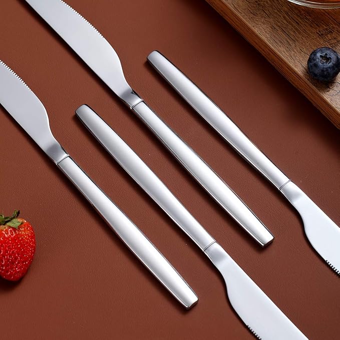 Berglander Dinner Knives Set Of 12, Stainless Steel Shiny Modern Dinner Knife, Butter Knife Table Knives Dishwasher Safe