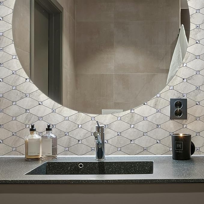 STICKGOO Peel and Stick Backsplash, 10 Sheets Beige Stone Texture Stick on Backsplash, Self Adhesive Wall Tile Sticker