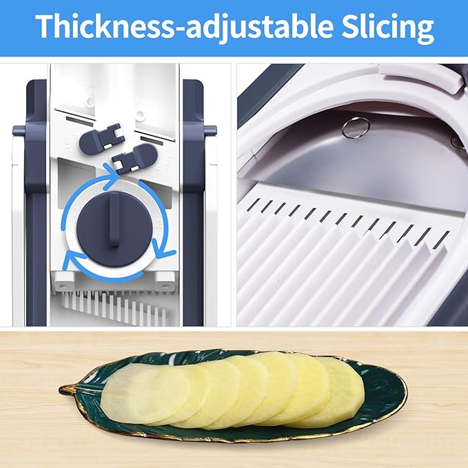 Multifunctional Kitchen Gadgets Mandoline Food Slicer, Safe Veggie Chopper Vegetable Cutter, French Fry Cutter Onion Chopper Vegetable Slicer Fruit Cutter Dicer For Meal Prep - DeepBlue