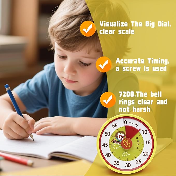 Kitchen Timer for Cooking,Chef Cooking Timer Clock,No Batteries Required,Visual Dial Timers,60-Minute Countdown,Mechanical Clockwork,Magnetic Base,Ringer Alert,Timers for Kitchen/Study/Gym/Work,Orange