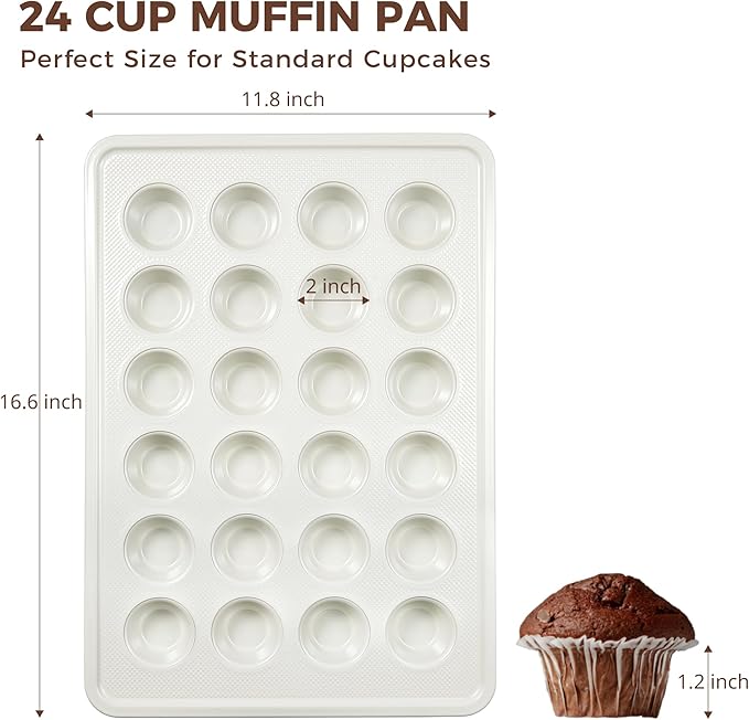 HONGBAKE 24 Cup Nonstick Ceramic Mini Muffin Pan, Non-toxic Mini Cupcake Pans, Muffin tin for Baking, Heavy-duty Aluminized Steel Cupcake Tray with Diamond Texture, Easy To Clean, Cream