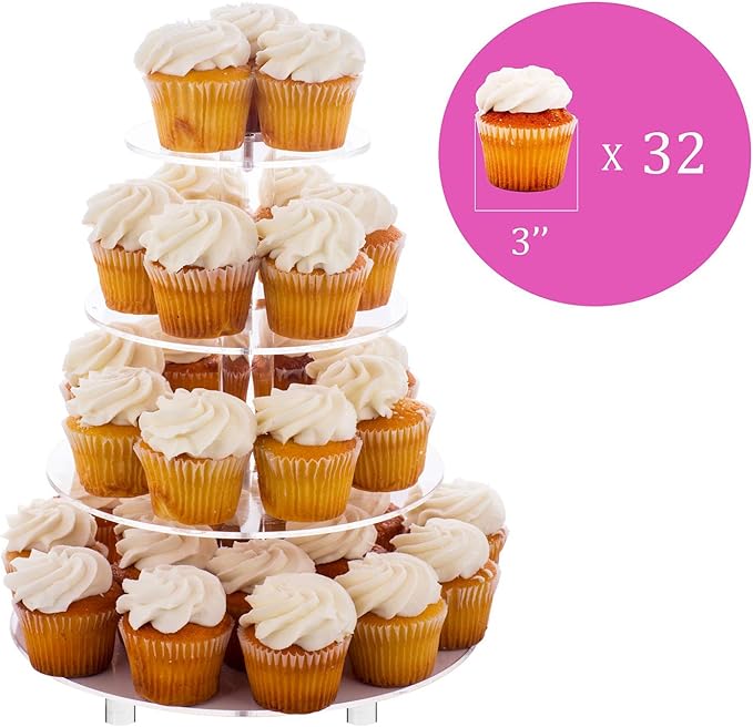 Jusalpha® Large 4 Tier Acrylic Glass Round Cake Stand-cupcake Stand- Dessert Stand-Tea Party Serving Platter-Candy Bar Party Décor, With Rod Feet 4RF-12