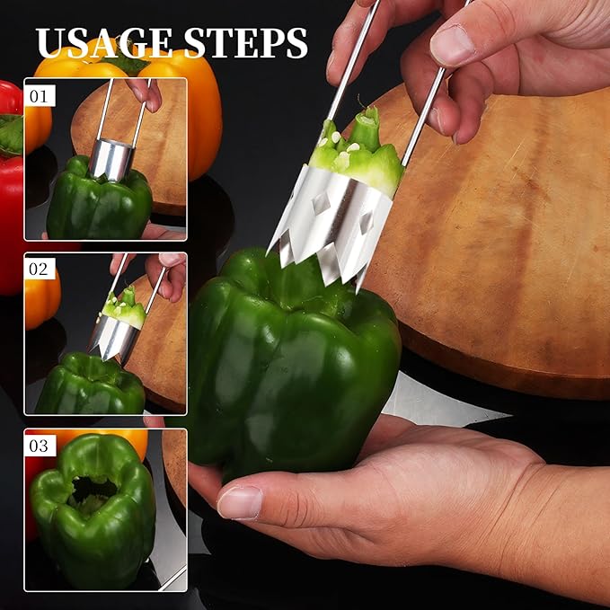 3 PCS Bell Pepper Corer, Multifunctional Fruit and Vegetable Core Remover, Stainless Steel Apple Corer Remover, Reusable Kitchen Gadget, Easy to Clean