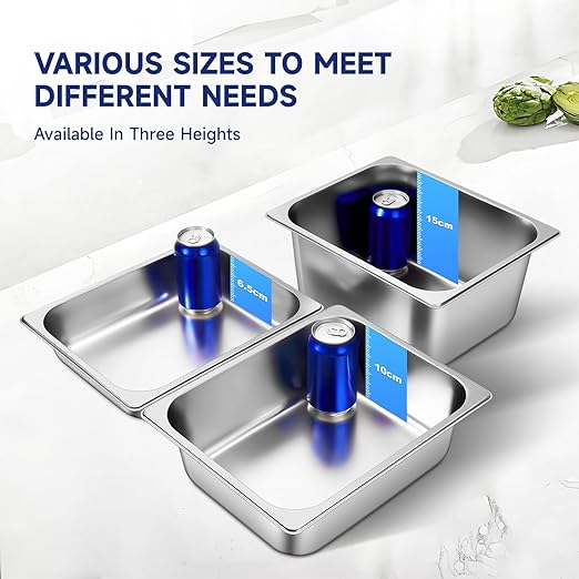 Hotel Pan With Lids 1/2 Size 2-1/2 Inch Deep Stainless Steel Chafing Dishes for Buffet, Steam Table Pan, Metal Commercial Food Pans for Food Prep/Serving (6 Pack, Half Size 1/2 x 2-1/2" Deep)