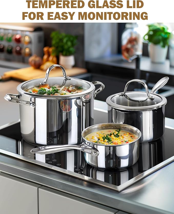 Cooks Standard Stainless Steel Stock Pot, 8-Quart Multi-Ply Clad Cooking Canning Pot with Lid, Induction Stockpot, Silver