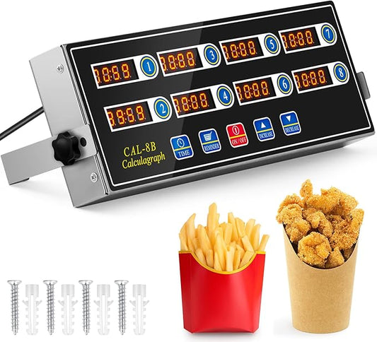 1 Pack Commercial 8 Channel Digital Kitchen Timer, Multi-Countdown Timer with Loud Alarm & Large LCD Display, Wall Mount or Countertop for Restaurant, Fry Station, Baking & Lab Use