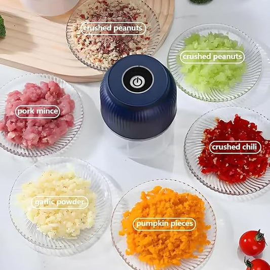 Electric Garlic Chopper, Mini Portable Veggie Chopper, Mini Portable Food Processor with 6 Blades & Egg Whisk, Veggie Grinder, For Onions Ginger Chili Nuts Meat (Blue+White)