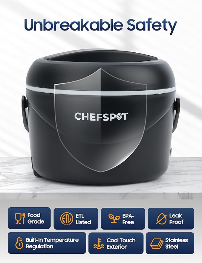 Electric Lunch Box, 37oz Portable Food Warmer with 12V/24V Car & 120V Home Plugs, Spill-Proof, BPA-Free, Dishwasher-Safe, No Microwave Needed, with Utensil Set & Carry Bag (Graphite Black)