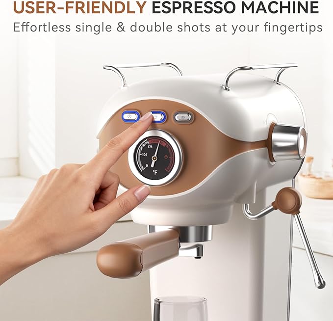 XIXUBX Espresso Machine, 20 BAR Pump Temperature Control, Compact Espresso Maker with Steam Milk Frother, Professional Coffee Makers for Home, Cappuccino, Latte, Gifts for Coffee Lover, White