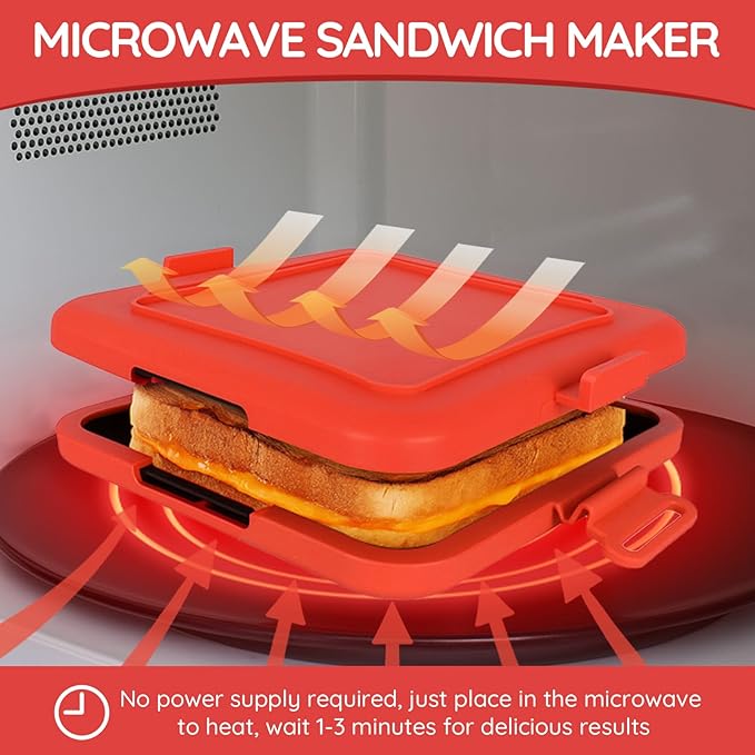 Microwave Toastie Sandwich Maker, Sandwich Toast Maker Press,Toast Panini Press,Dishwasher Safe,No Power Required,Travel-Friendly Sandwich Maker (Red)