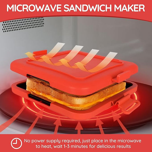 Microwave Toastie Sandwich Maker, Sandwich Toast Maker Press,Toast Panini Press,Dishwasher Safe,No Power Required,Travel-Friendly Sandwich Maker (Red)