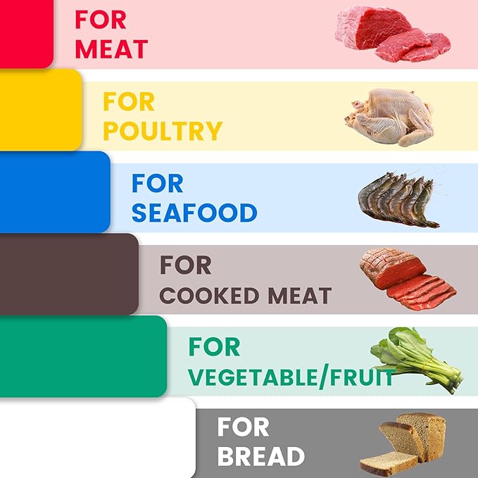 EASYROSE Plastic Cutting Board Set of 6, 18 x 24 x 1/2 Inch Commercial Grade Chopping Board Large Multi-Color Cutting Boards for Kitchen - Dishwasher Safe, NSF Certified
