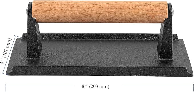 2 Pack 8 x 4 Inch Cast Iron Grill Press, Flat Heavy Weight Chef Press Bacon Griddle Press with Wooden Handle, Steak Weights for Grill Burgers Bacon Bread Pie Meat