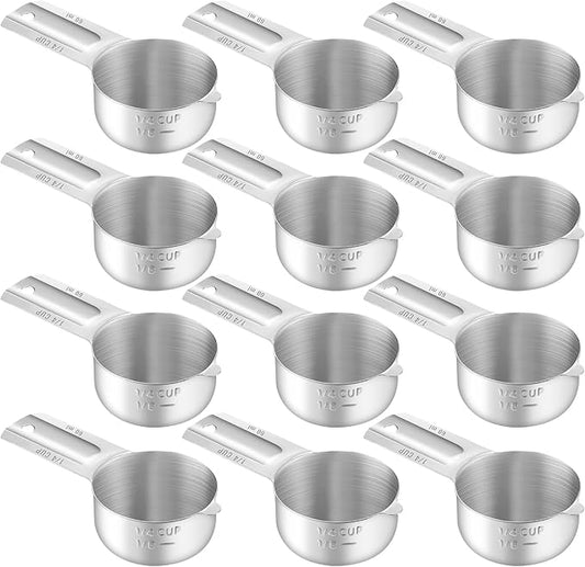 Honeydak 12 Pcs 1/4 Cup Measuring Cup Stainless Steel Metal Measure Scoop Single Measurement Scoop for Kitchen Coffee Wet and Dry Ingredients Dog Food