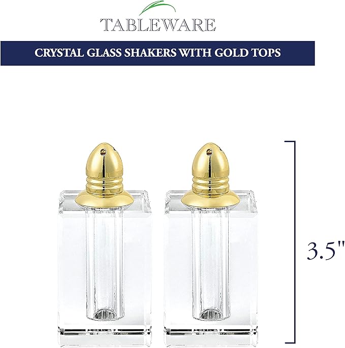 Badash Crystal Salt and Pepper Shaker Set - 3.5" Tall Spirit Hand-Cut Optical Crystal Glass Shakers with Gold Tops - Set a Beautiful Table