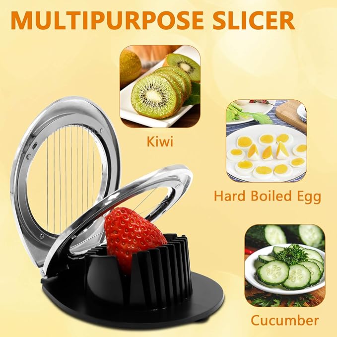 Egg Slicer, Egg Slicer for Hard Boiled Eggs Dishwasher Safe, Stainless Steel Wire, with Anti-slip Groove, 2 Slicing Styles, Suitable for Egg Strawberry Soft Fruits and Vegetables