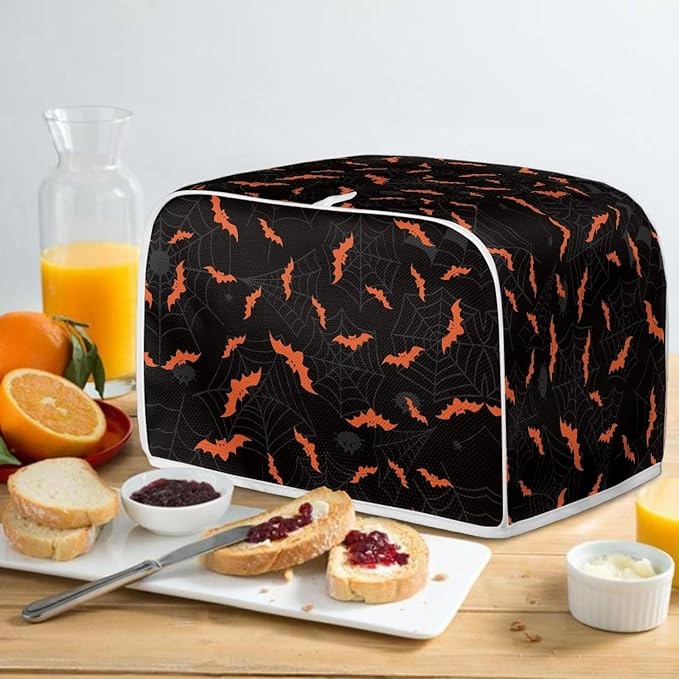 Annejudy Halloween Spider Web Bats Toaster Cover - Dustproof & Waterproof, Protects Small Appliances & Bread Makers