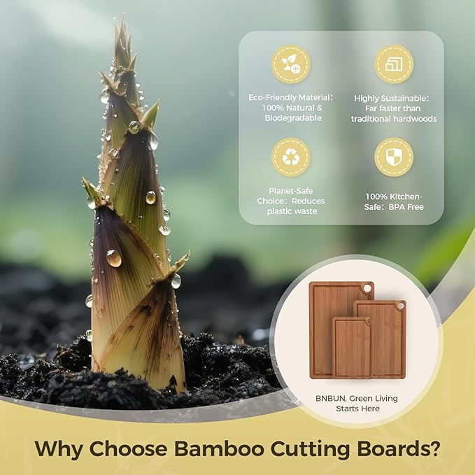 Bamboo Cutting Board for Kitchen Meal Prep & Serving, 3-Piece Wooden Set with Juice Grooves, Side Handles, Non-Slip Mats – Ideal for Meat, Veggies, Fruit – Ideal Gift for the Home (S+M+XL）