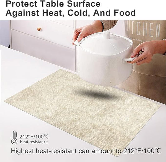 Leather Heat Resistant Placemats Set of 6 Waterproof Wipeable Washable PU Table Mats,Easy to Clean Anti-Slip Place Mats (Beige, 6)