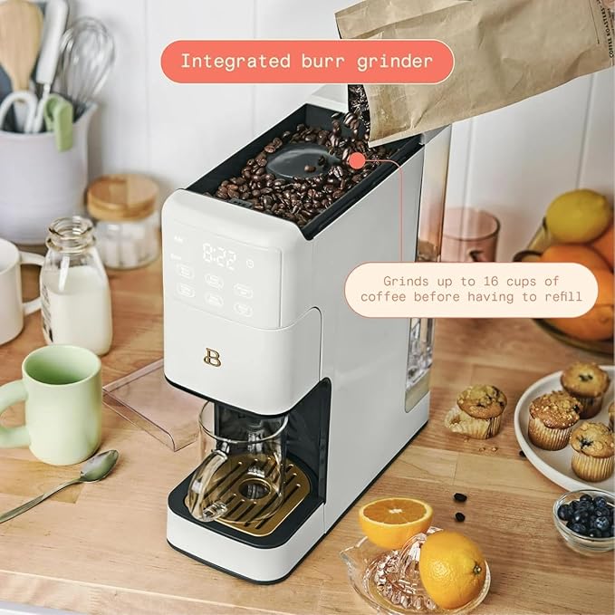 Beautiful Perfect Grind Programmable Single Serve Coffee Maker, Burr Grinder, 64 oz Reservoir, 6 Brew Sizes by Drew Barrymore