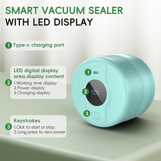 Mason Jar Vacuum Sealer Kit, Electric Sealer for Wide and Regular Mouth Mason Lids, Canning Vacuum Sealer Mason Jar, Automatic Vacuum Sealer Machine for Food Storage - Celadon Blue-Green