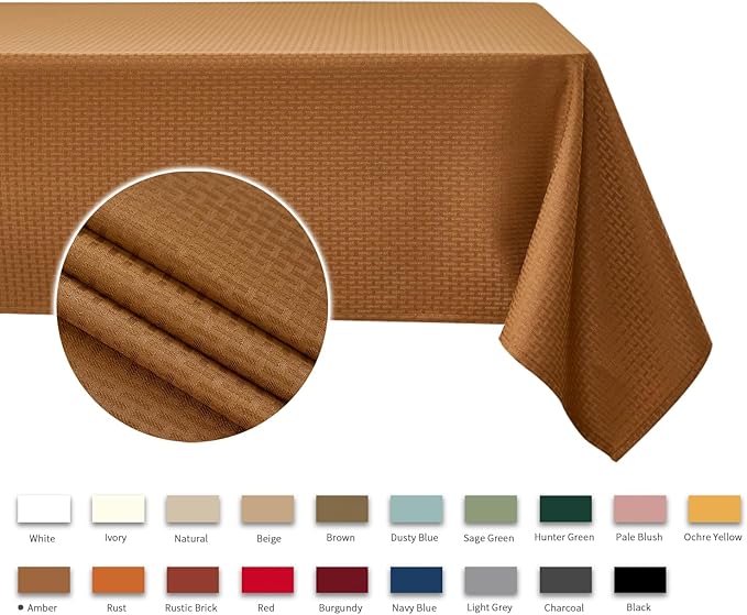 maxmill Fall Tablecloth Stain Resistant Waterproof Wrinkle Resistant Spillproof Soft Weaved Pattern Table Cloth for Dining Room Harvest Thanksgiving Parties, Rectangle 70 x 108 Inch, Amber