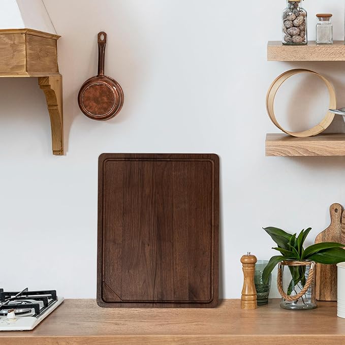 Heimlove Walnut Wood Cutting Board for Kitchen, Reversible Wooden Chopping Board with Deep Juice Grooves and Handles, Natural Walnut Wood Cutting Board for Chopping, Cheese, Vegetables (12"x8")