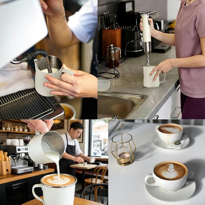 Milk Frother Cup, 20oz/600ml Milk Pitcher, Thickened 304 Stainless Steel Milk Frothing Pitcher for Espresso Coffee, Milk(White)