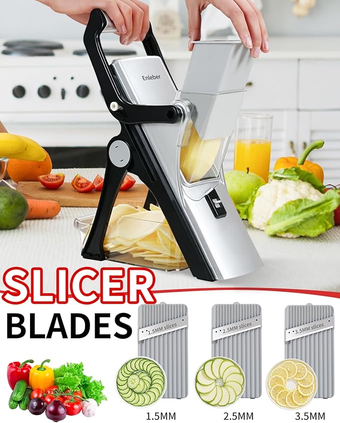 Upgrade Mandoline Slicer Safe Vegetable Chopper-Julienne Dicer for Kitchen, Potato Slicer, Adjustable Vegetable Cutter with Container, Multifunctional 6 in 1 Food Chopper (Black)